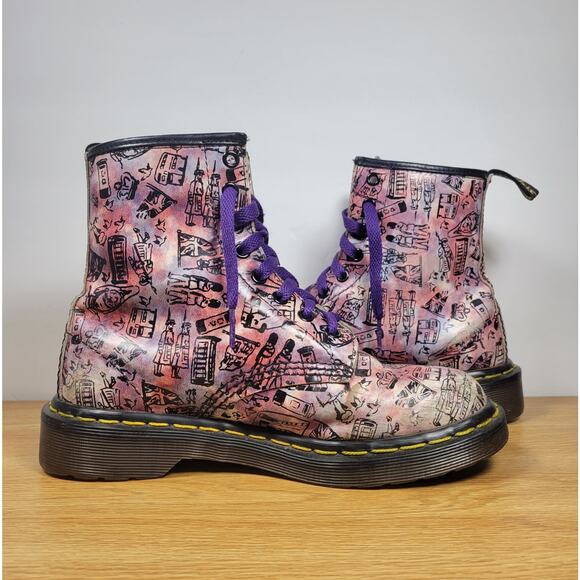 DR. MARTENS Pink London Icons Leather Boots Size 5 UK MADE In England US Size 7 - Picture 6 of 12